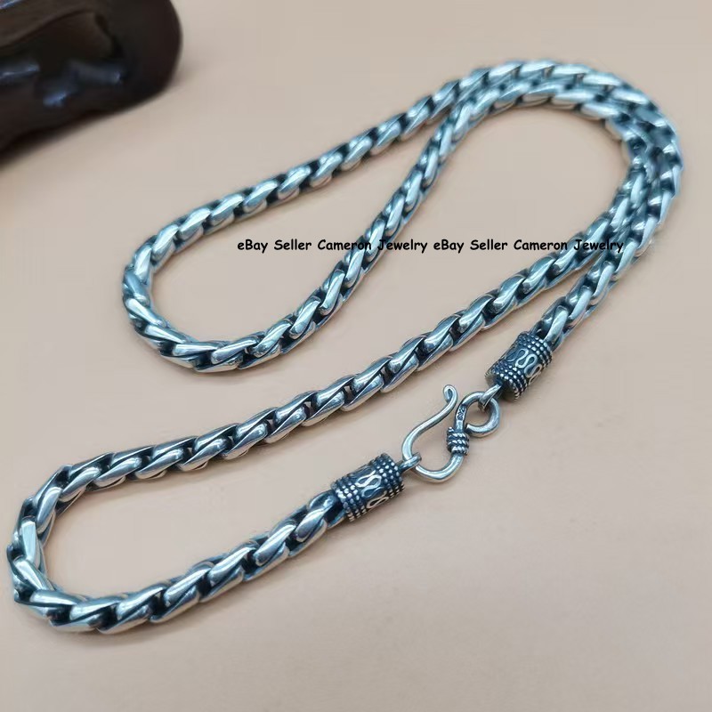 Men’s 925 Sterling Silver Chain 6mm Twist Braided Wheat Link Necklace 20-30in
