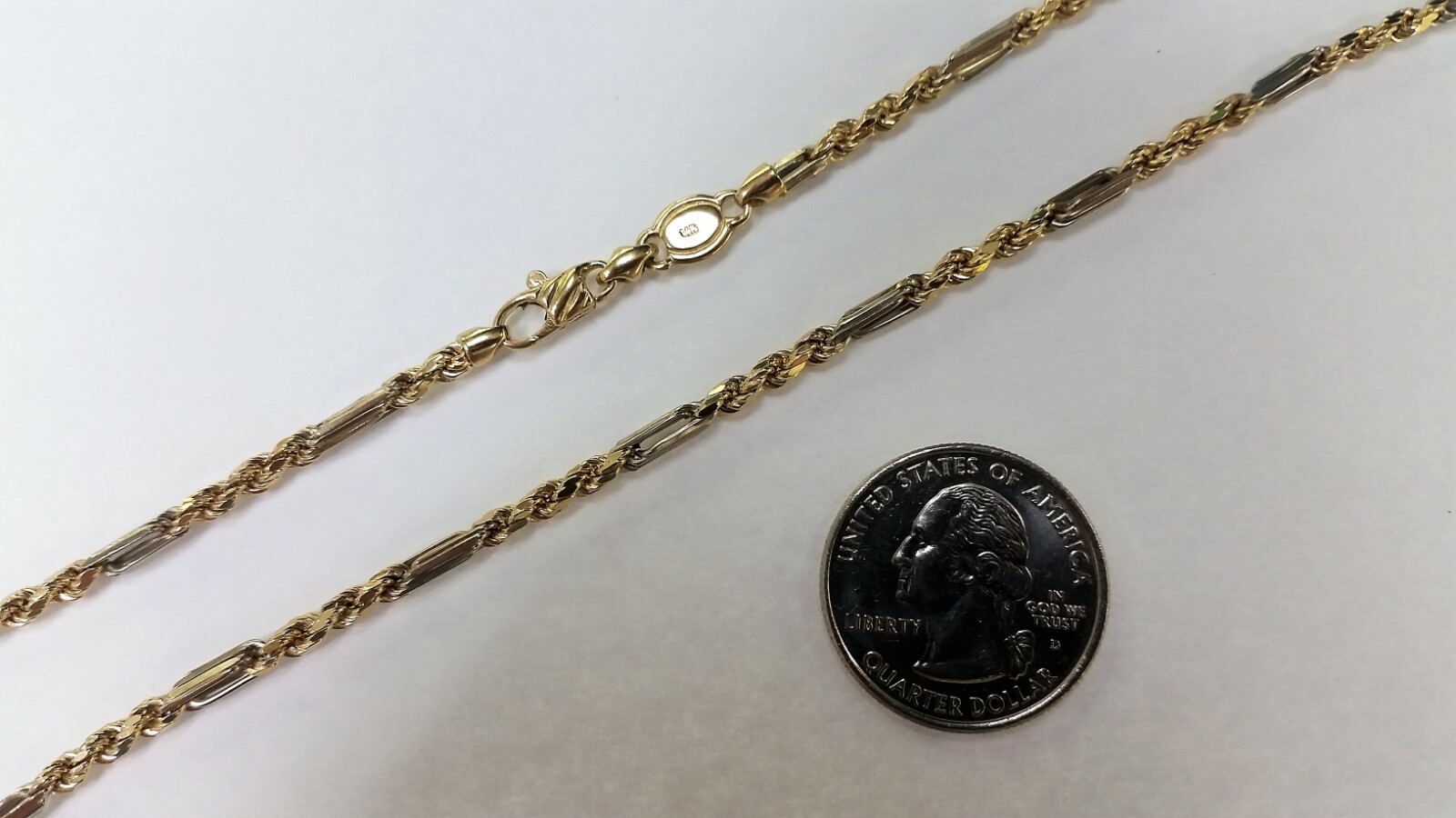 14K Gold Figarope Chain Yellow White 3mm ~ 4mm / 16″ ~ 28″