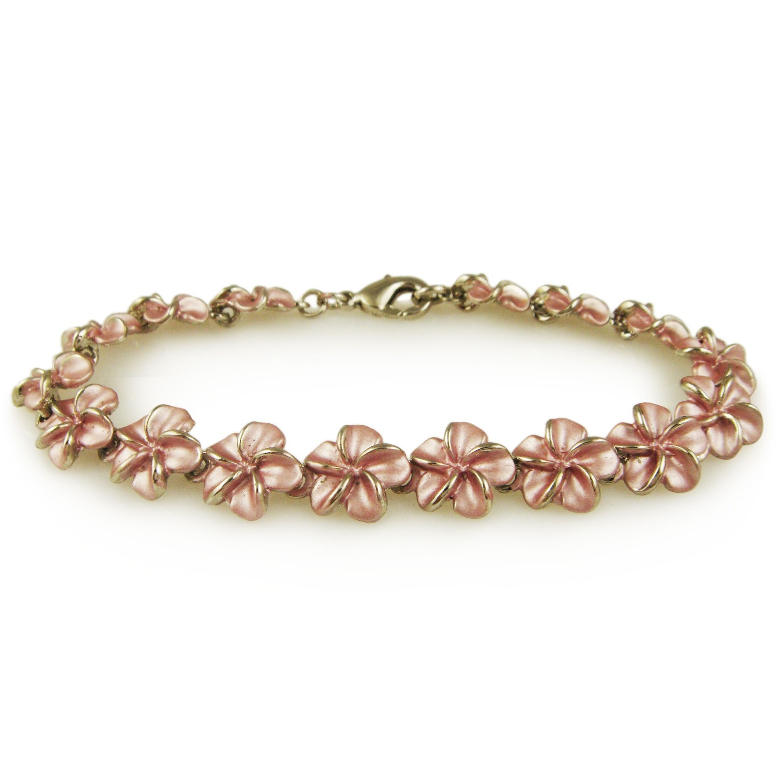 TRENDY CUTE HAWAII PLUMERIA FLOWER CHAIN LINK BRACELET RHODIUM OR GOLD PLATED