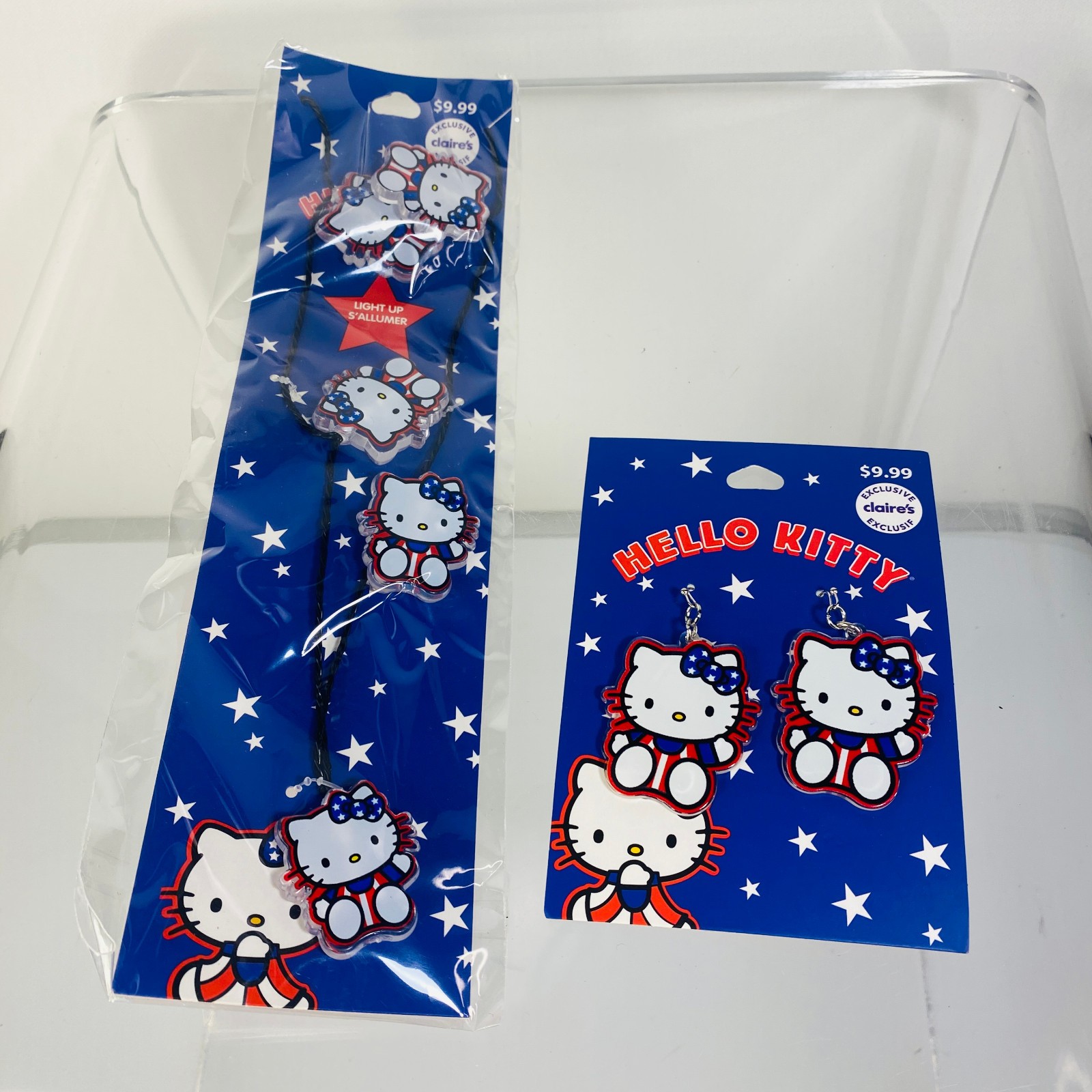 Claires New Hello Kitty Patriotic Light Up Necklace + Earrings Lot Bundle Stars