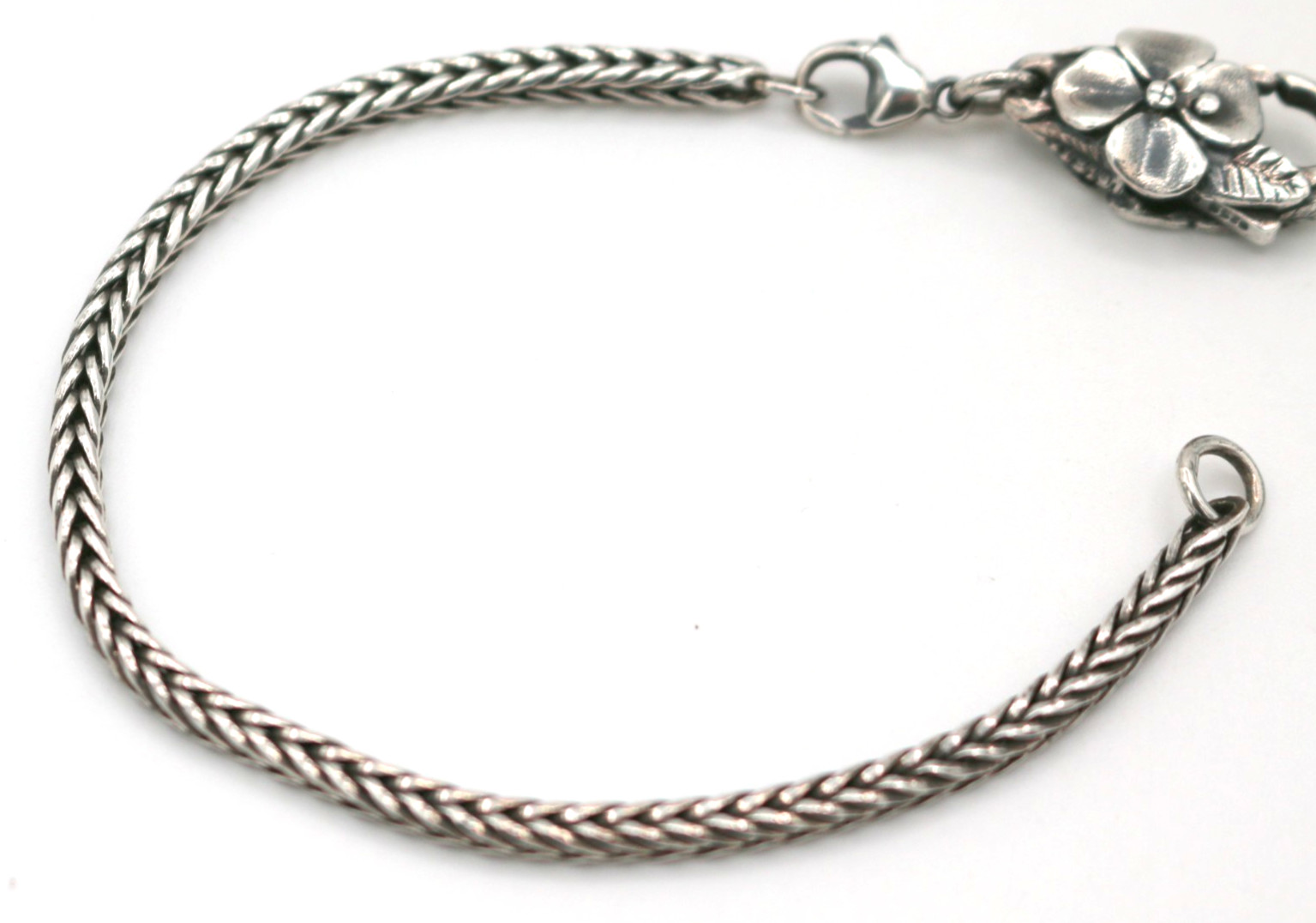 Trollbeads Foxtail Charm Big Flower Clasp Bracelet Sterling Silver 925 LAA 7.5″