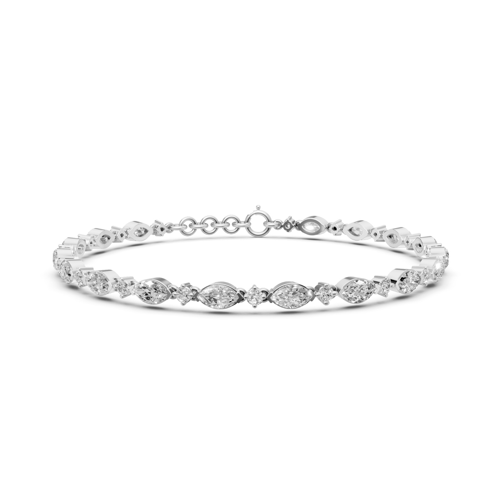 Station Chain Tennis Bracelet Marquise & Round Lab Grown Diamond