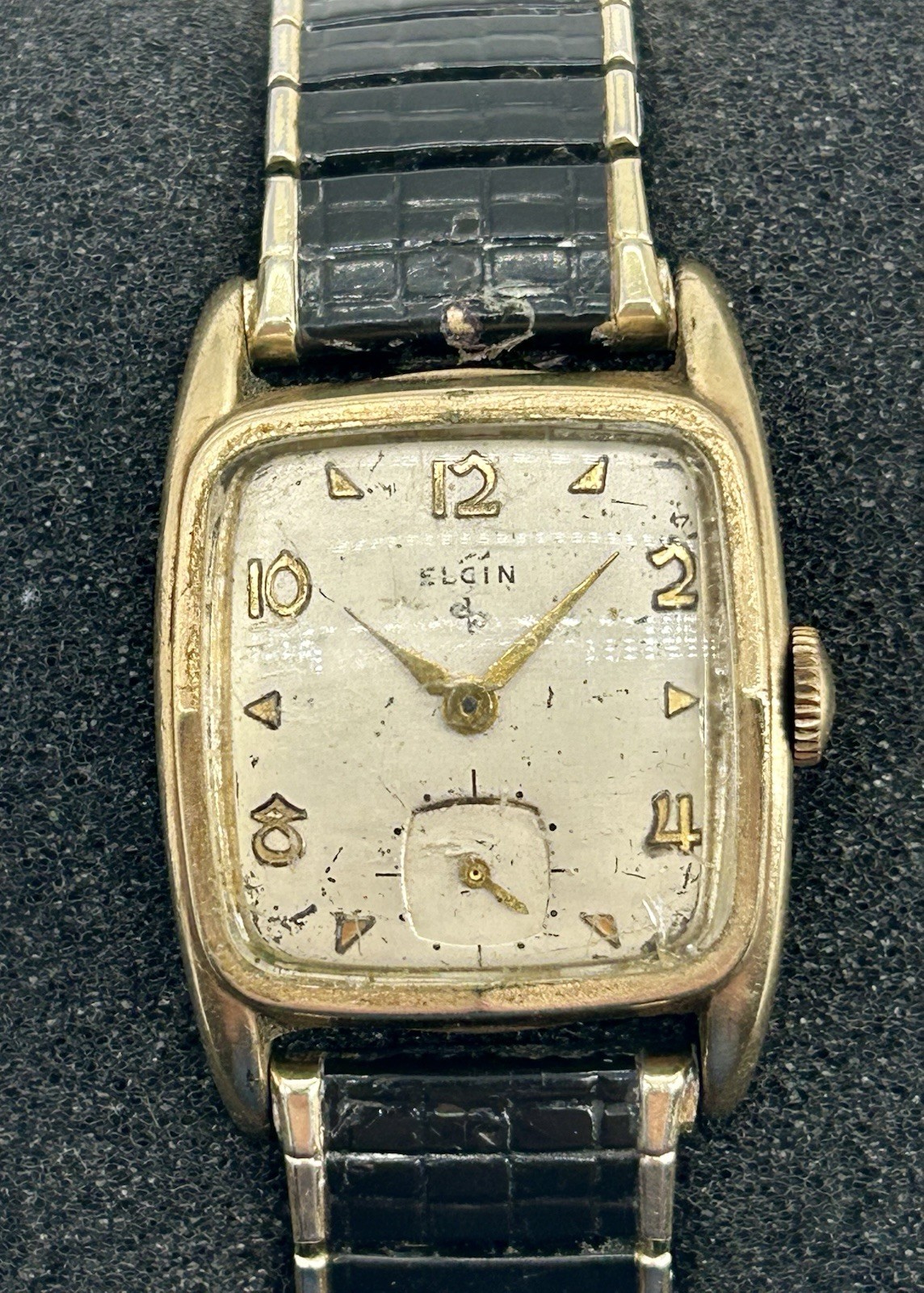 Vintage Elgin 17 Jewel Manual Wind Tank Watch Gold Filled Small Seconds Runs