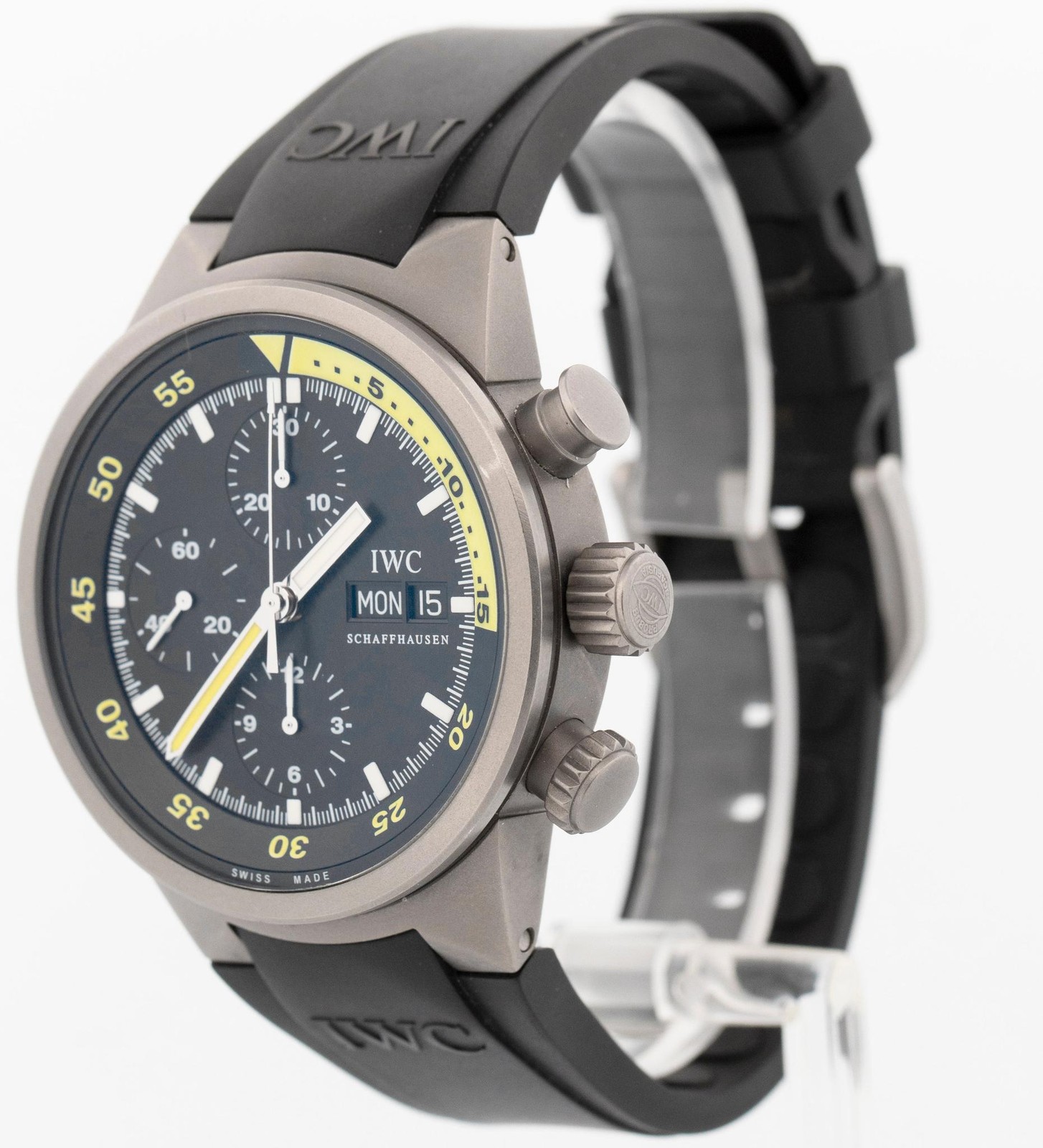IWC Aquatimer Chronograph Titanium 41mm Yellow Rubber Day Date Watch IW371918