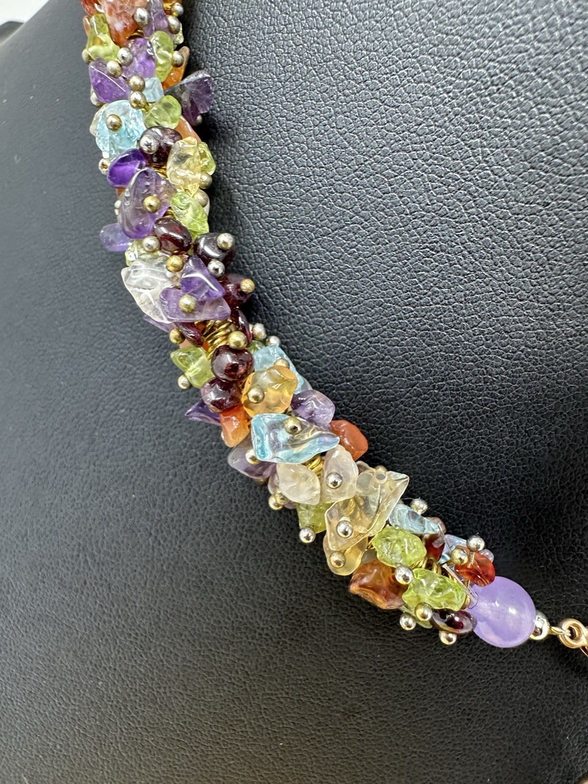 Sterling Silver Multiple Various Gemstone Choker Necklace & Earrings 70g 16 Inch