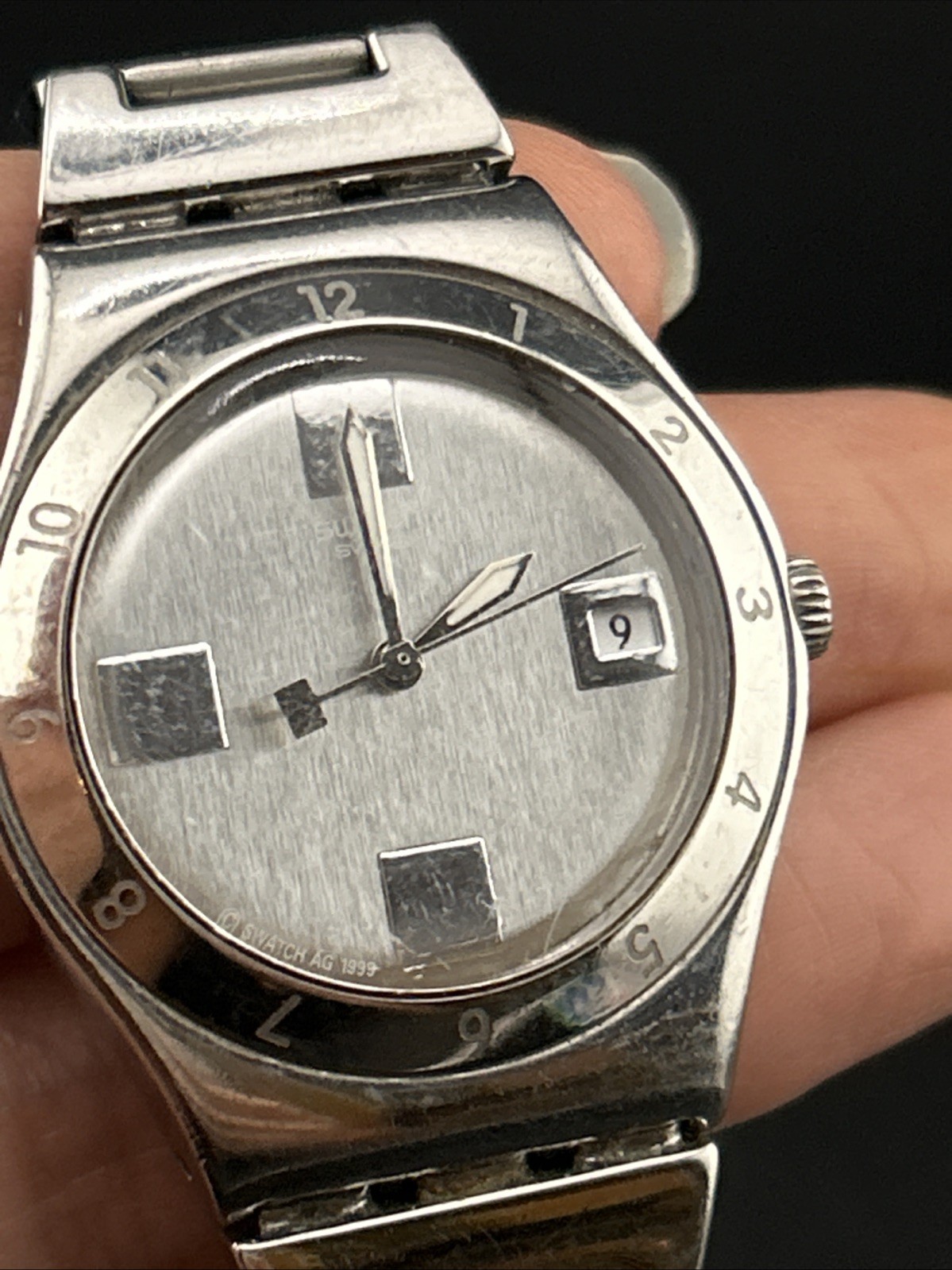 Swatch Irony Swiss Ladies Stainless Steel Watch Running Wristwatch Bezel SS Brac