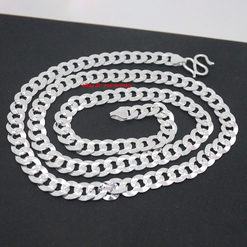 Real 999 Fine Silver 7mm Curb Link Chain Men’s Necklace 19.7″ L 30-32g