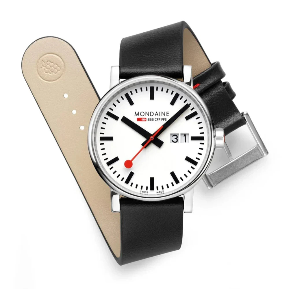 Mondaine Evo2 Men’s Watch MSE.40210.LBV Big Date White Dial Leather Strap 30M