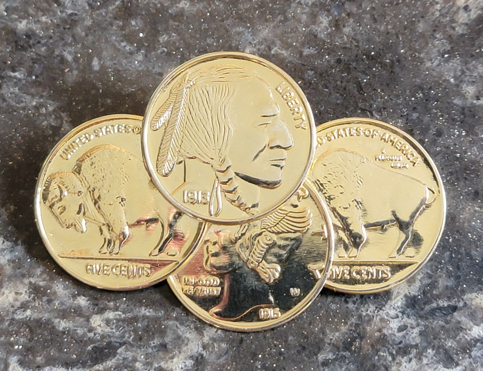 Vintage 1970’s Buffalo Nickel & Mercury Dime Pin Brooch Wartime Coins Gold Tone