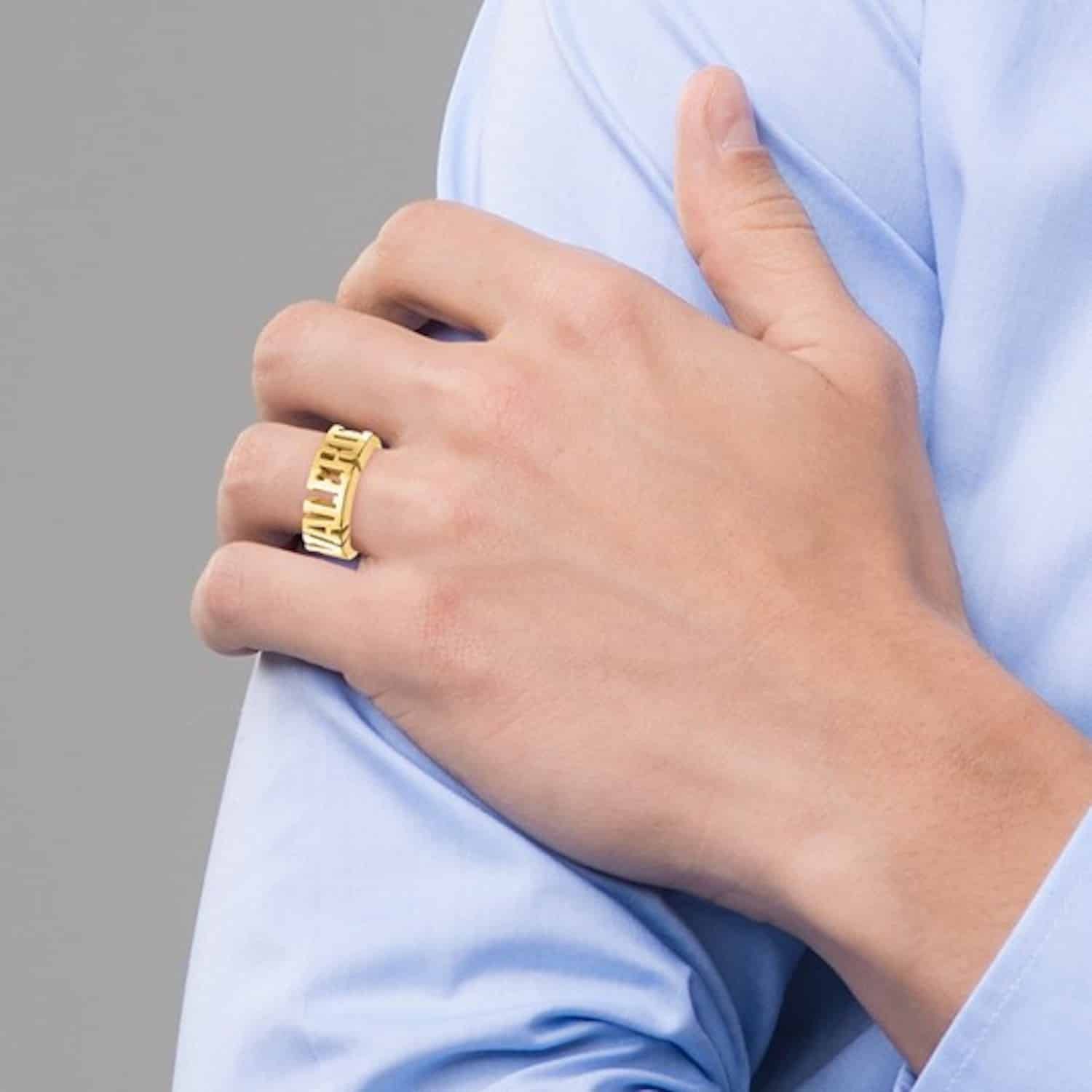 Personalized 14K White Gold Rose Custom Bold Block Name Ring