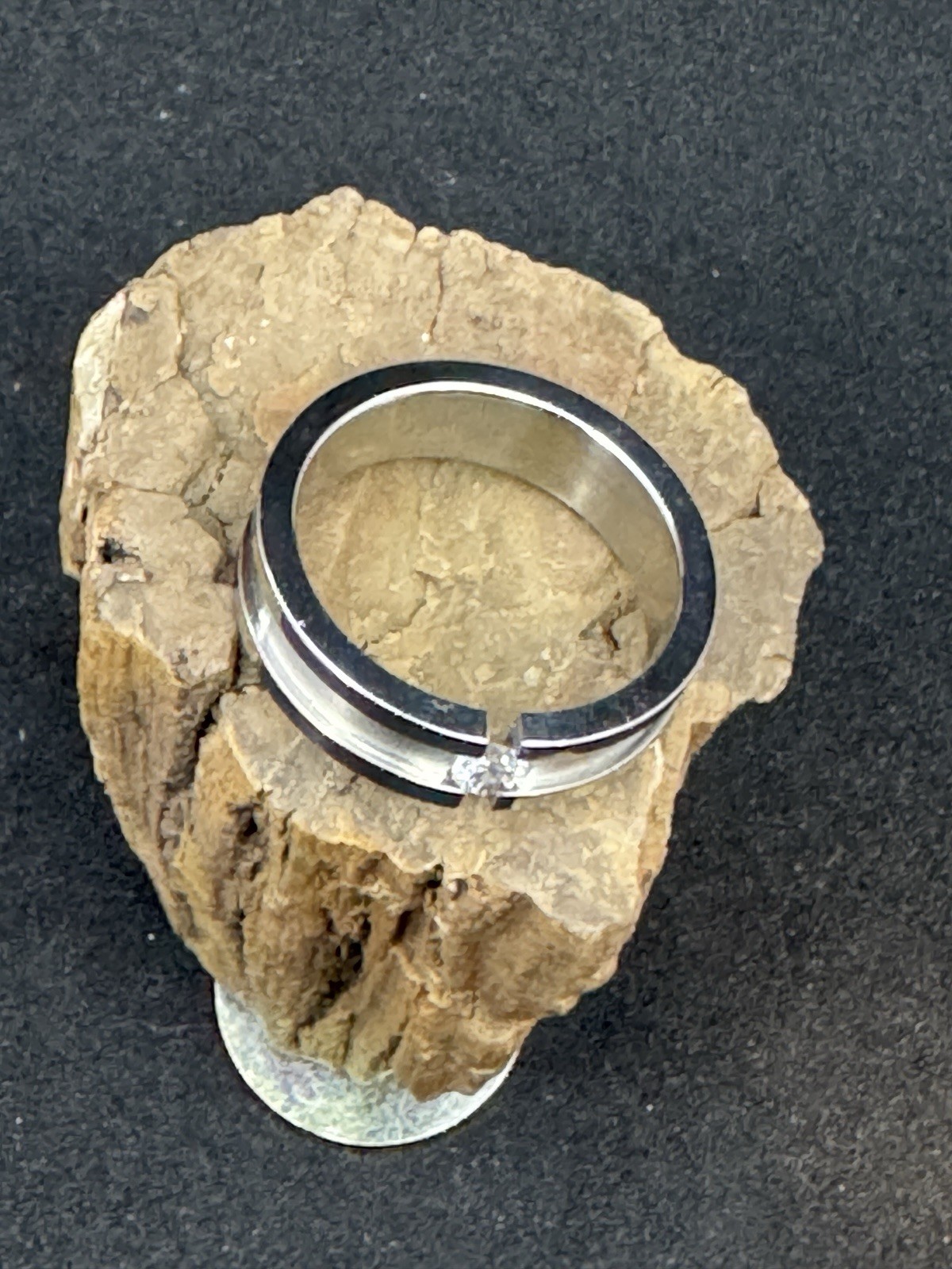 Floating CZ Open Face Ring Stainless Steel 6mm Matte and High Polish Finish
