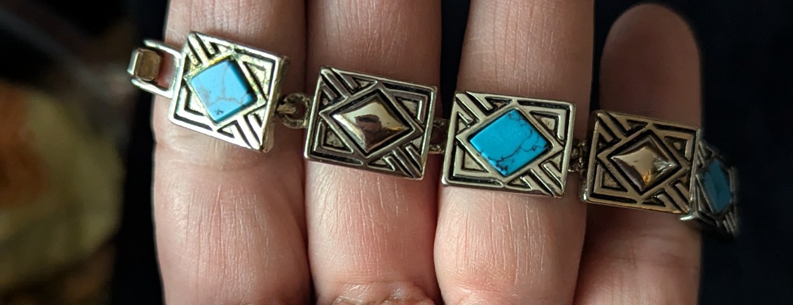 Vintage Silver Tone And Turquoise bracelet. 7 Inches. Not Stamped Silver Or 925