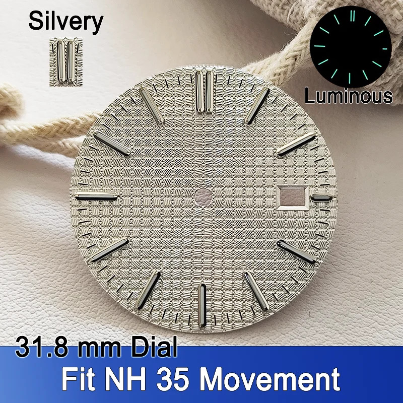 31.8mm Dial C3 Green Luminous Watch Dial Hands For NH35 NH35A Replacement