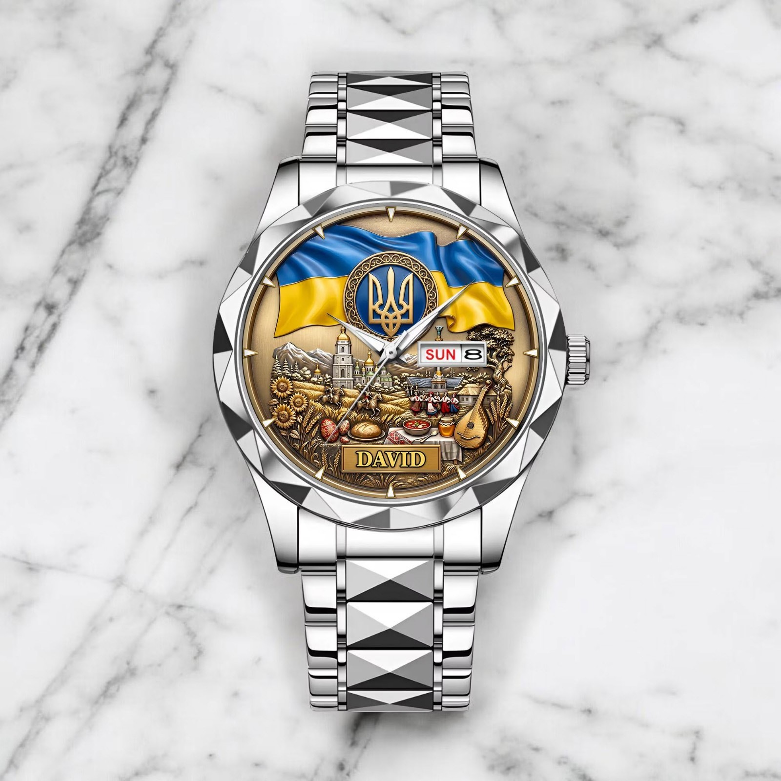 Ukraine Patriotic Watch Personalized Trident Flag Gift Unique Jewelry for Men