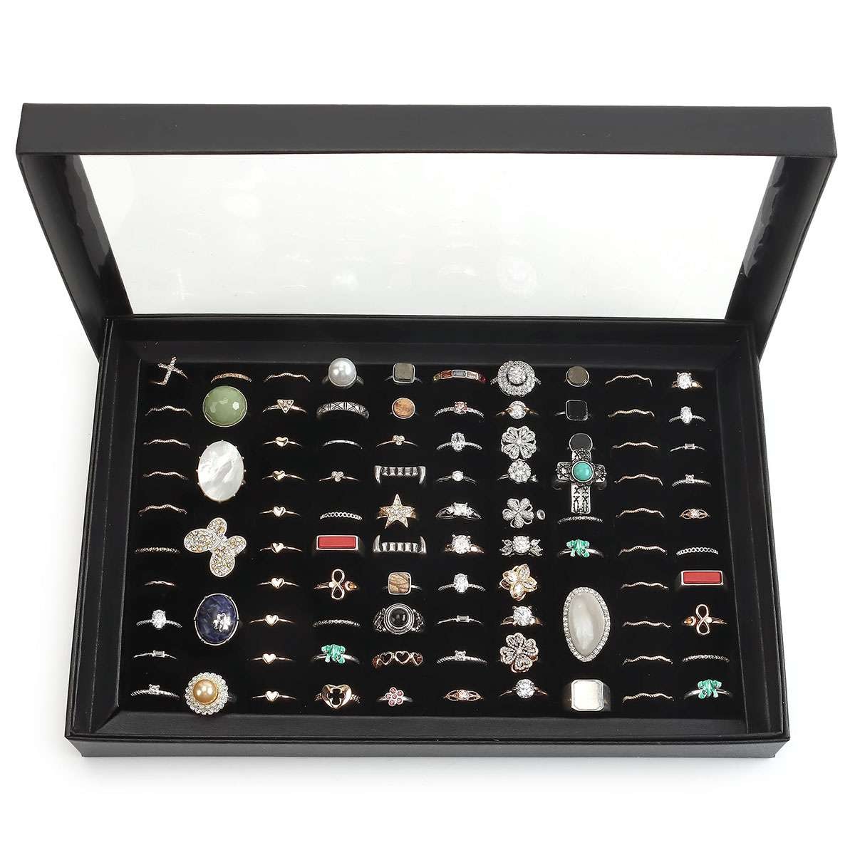 1-3 Pack 100 Slots Jewelry Ring Display Organizer Tray Holder Storage Boxes Case