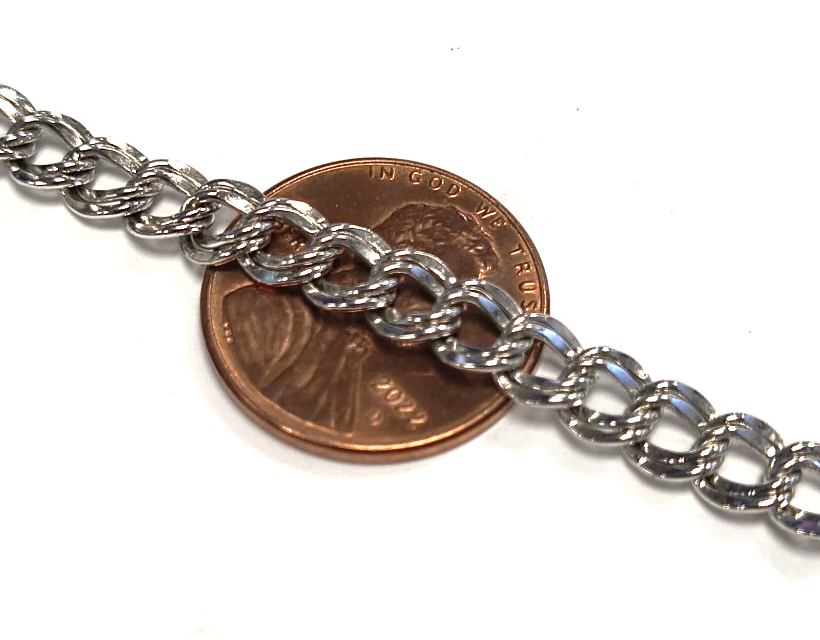Vintage Signed ELCO 925 Sterling Silver Double Ring Chain 7″ Charm Bracelet