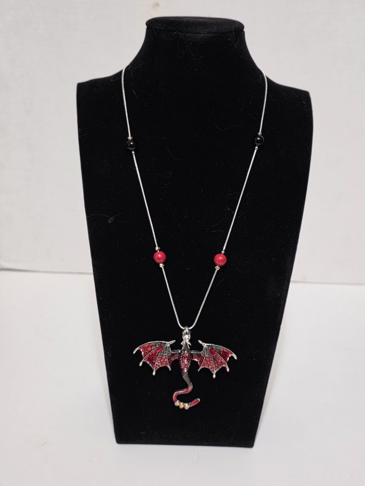 Majestic red/black Dragon Gemstone Necklace, 20.5in
