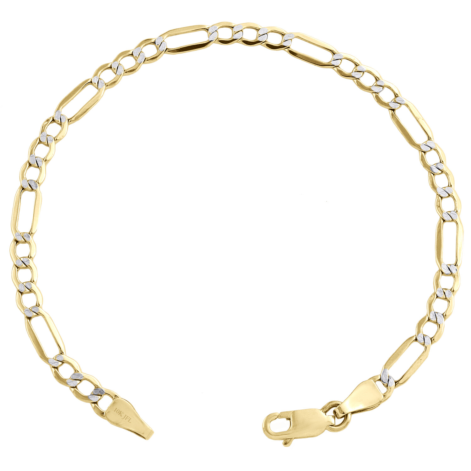 10K Yellow Gold 4mm Diamond Cut Hollow Fiagro Link Bracelet / Anklet 7-10 Inches