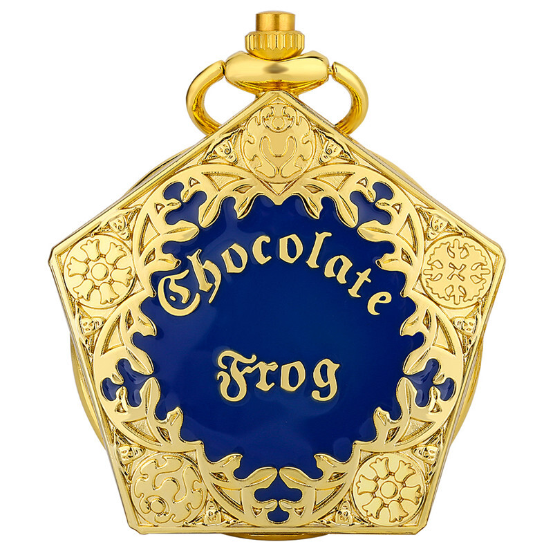Golden Pentagon Chocolate Frog Quartz Pocket Watch Necklace Chain Birthday Gifts