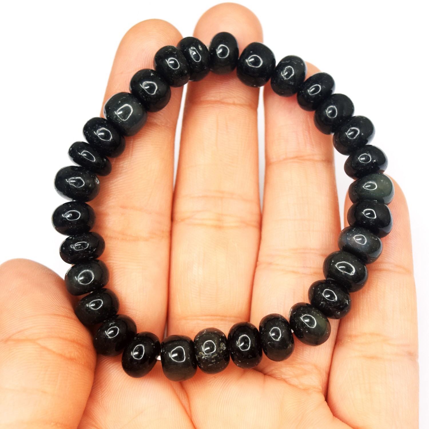 World Class Amazing 100.00 Cts Obsidian Stretchable Bracelet Beaded RK 137 AZ1