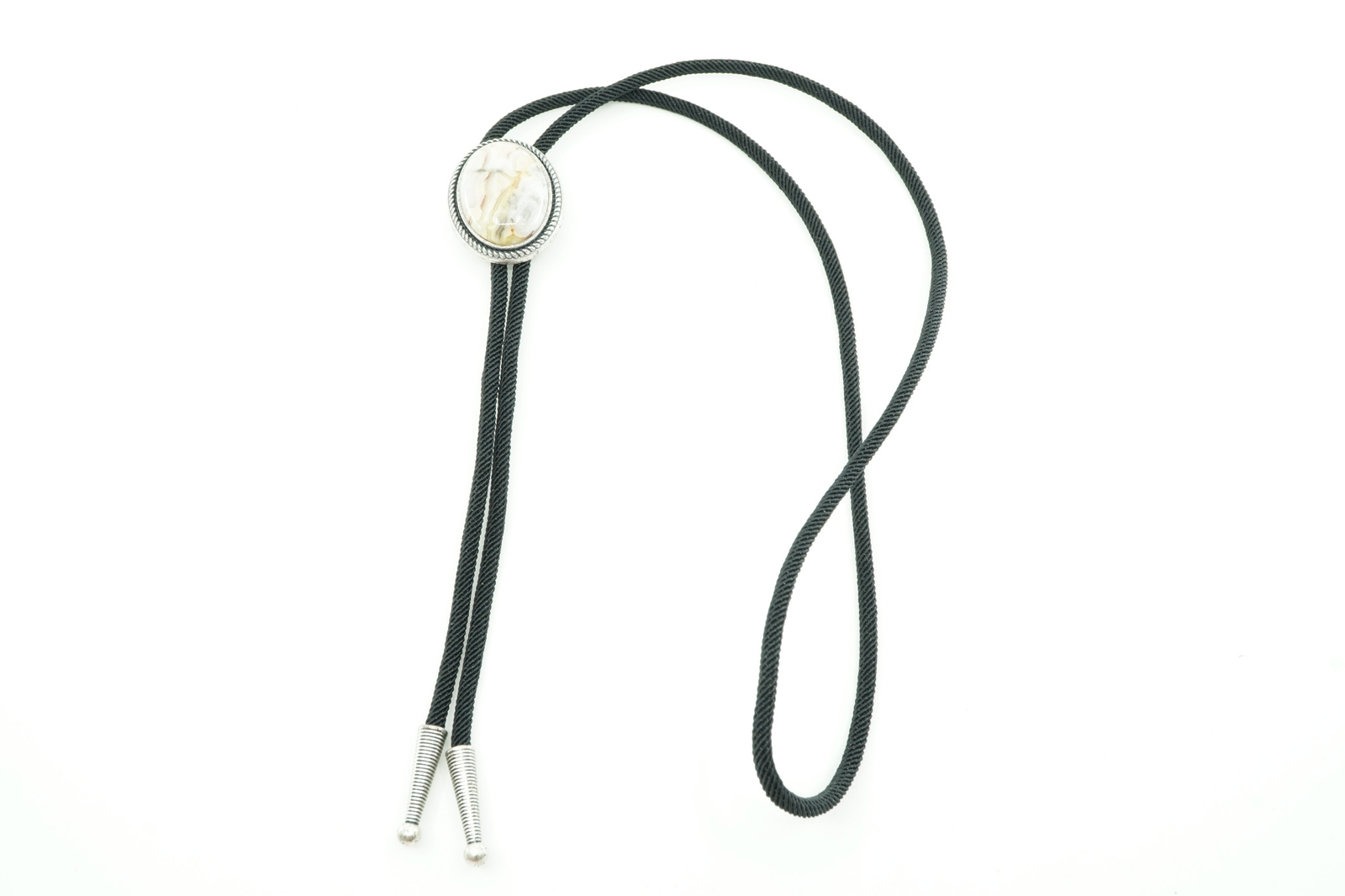 Natural Crazy Lace Agate Stone Western Cowboy Rodeo Braided Fabric Neck Bolo Tie