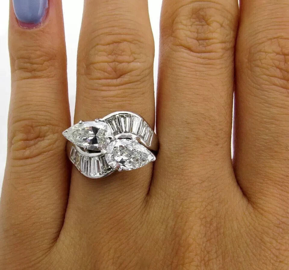 3.10Ct Pear Simulated Diamond Wedding Cocktail Bypass Ring 14k White Gold Plated