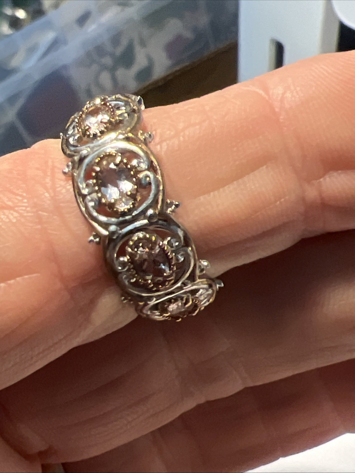 Gems en Vogue 925 Gemstone Palladium Band Ring sz 10 Gold Vermeil 6.8g #JV148