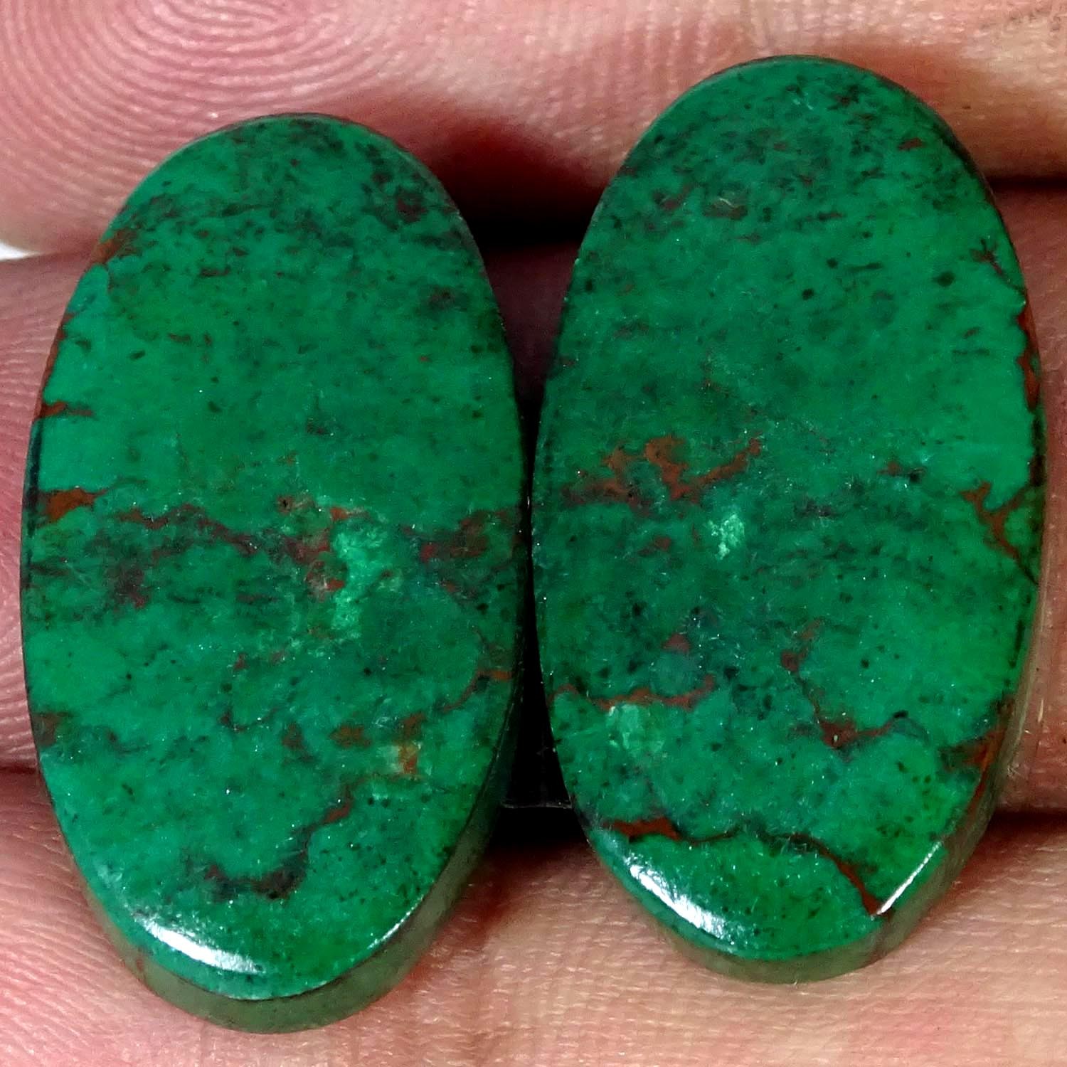 43.50Cts RARE Natural Chrysocolla Pair Oval Cabochon Gemstone 14X25X4MM