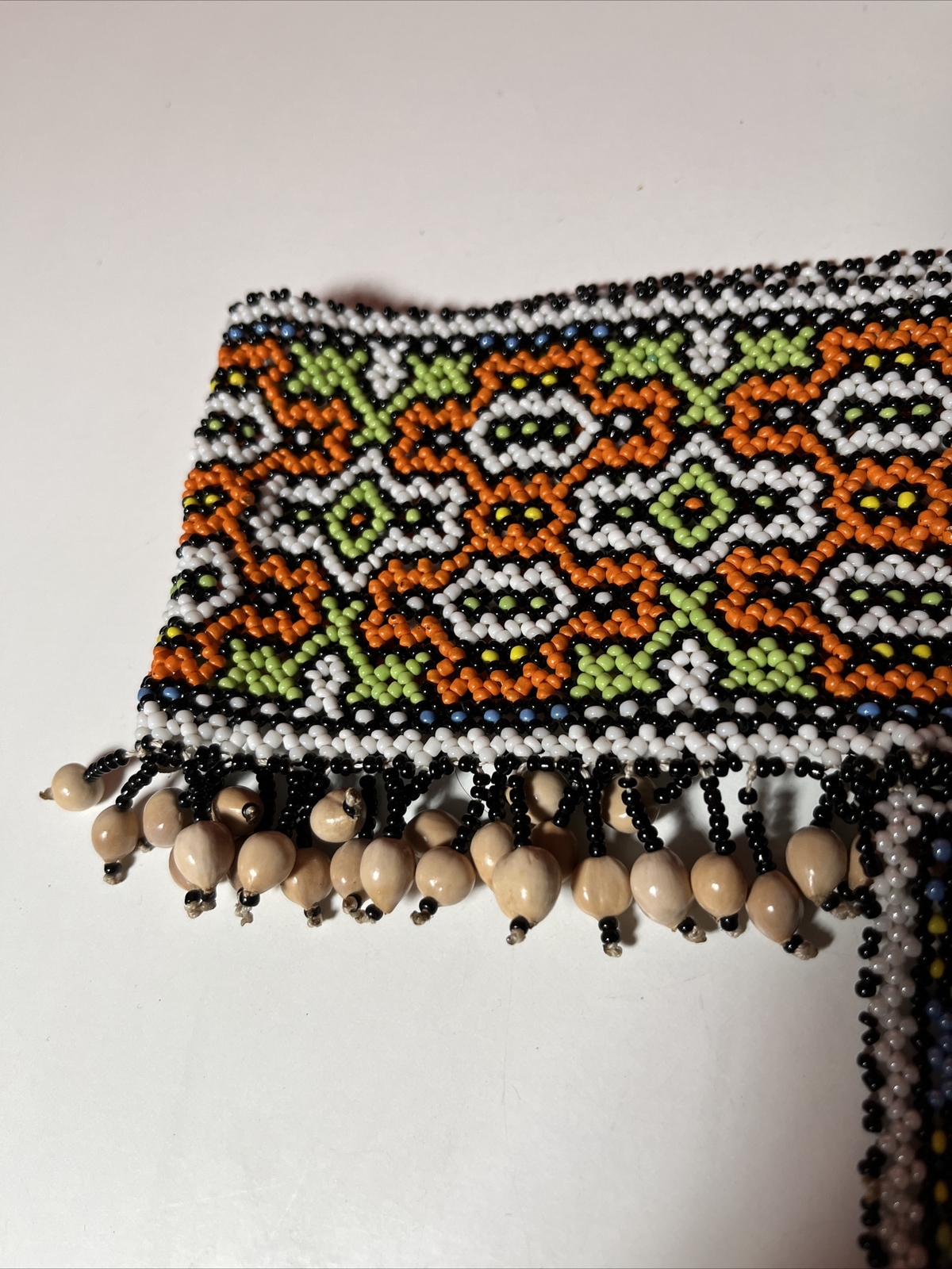 African Beaded Headpiece Tribal Ceremonial Dance Green Orange Tan White Blue