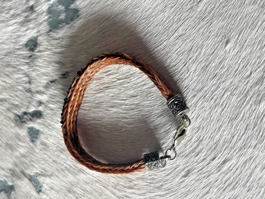 Western Womans Bracelet 8 x 3/8 in Cross Horsehair Bead Lobster Brown Multicolor