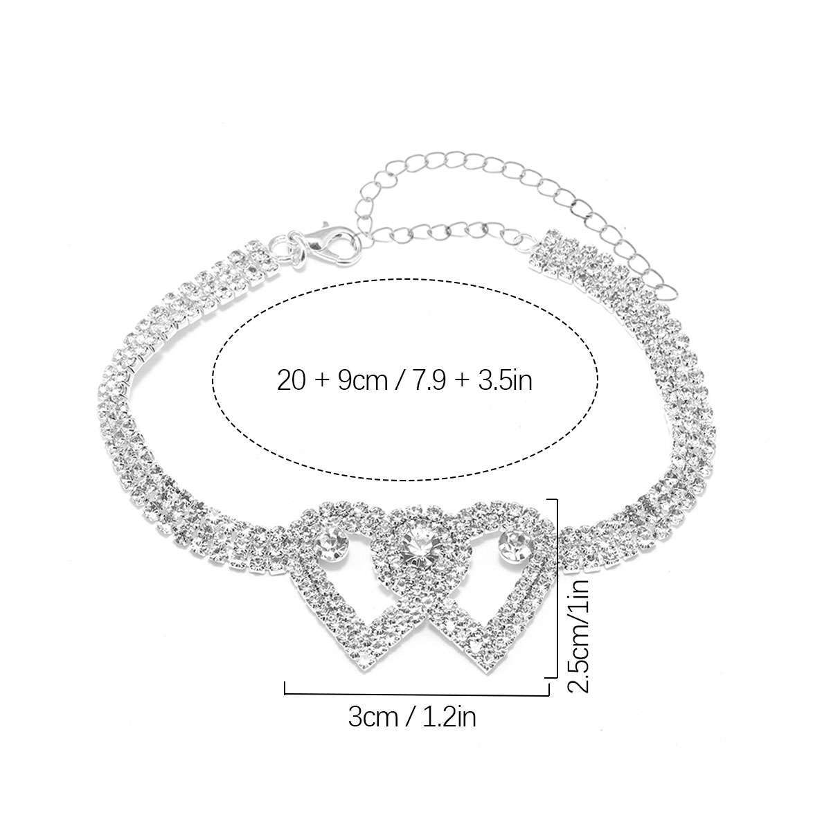 Double Heart Anklet Bracelet Love Barefoot Chain Bling Crystal Ankle Bracelet US