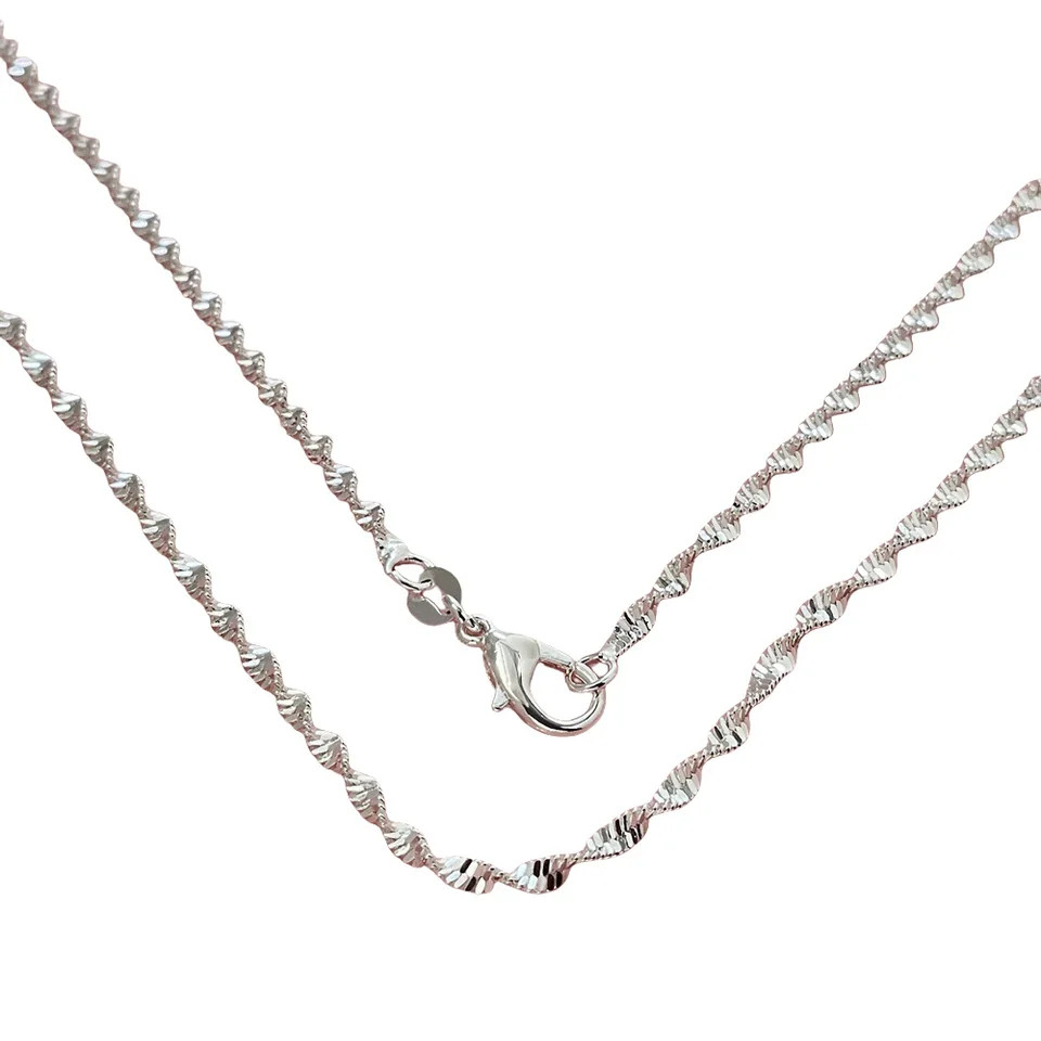 925 Sterling Silver Necklace 2mm Link Adjustable Length 40-75cm Women Jewelry