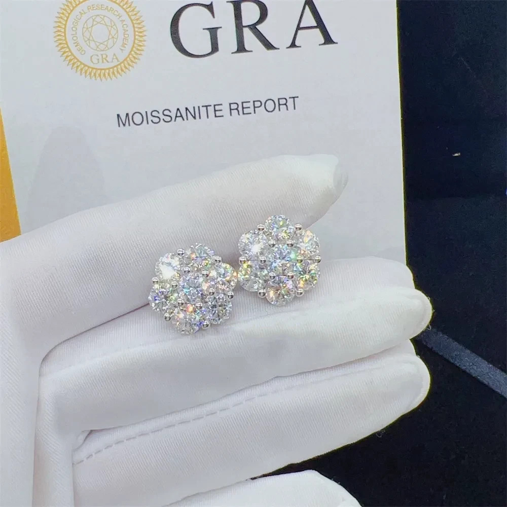 GRA Certified Screw Back VVS1 Moissanite Cluster Stud Earrings For Women and Men