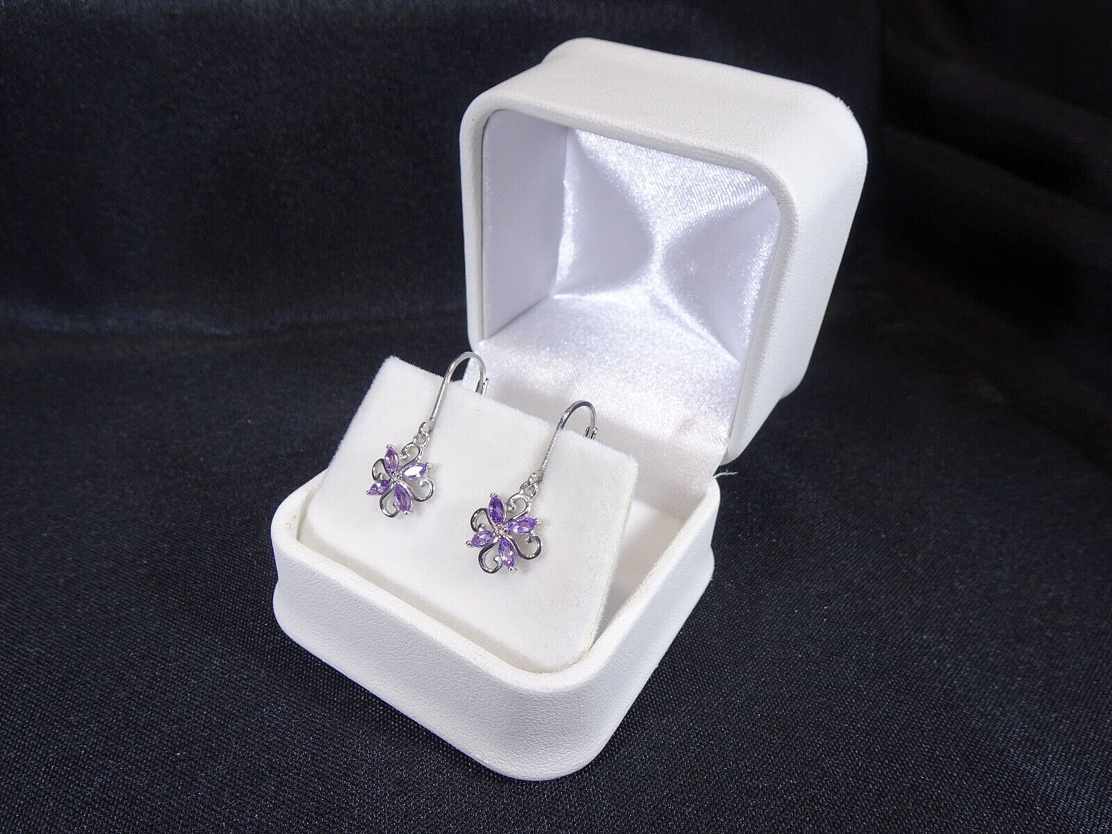 0.40 ct Natural Tanzanite Solid 925 Sterling Silver Flower Leverback Earrings