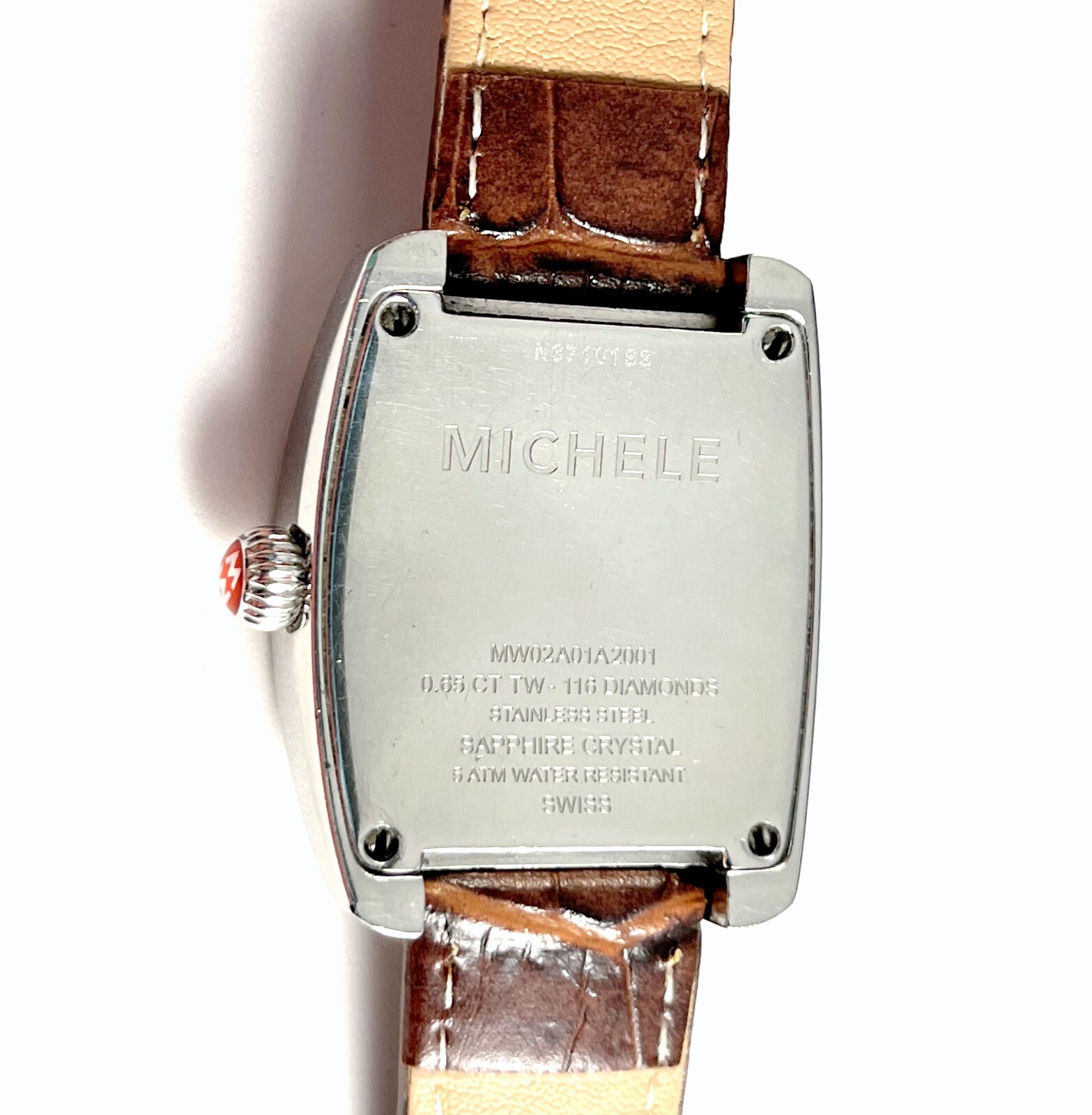 Michele Mini Urban Diamond Watch With Brown Leather Band in Excellent Cond.