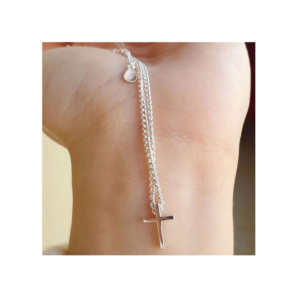16″+2″WOMEN 925 STERLING SILVER SMALL PLAIN CROSS PENDANT CHAIN NECKLACE*AWN15
