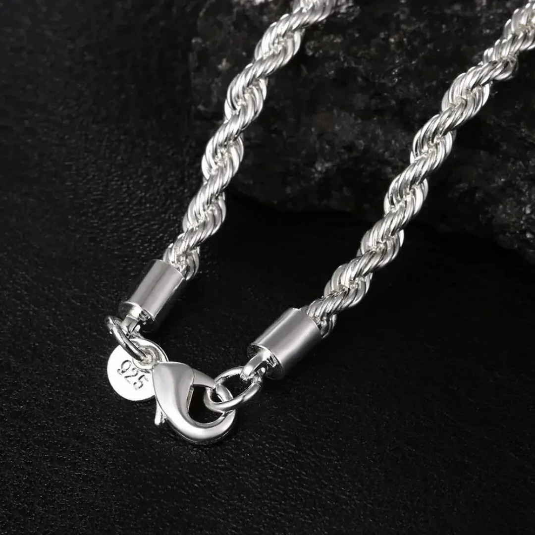 Italian Solid Real Solid Sterling Silver Diamond Cut Rope Chain Mens Boys Bracel