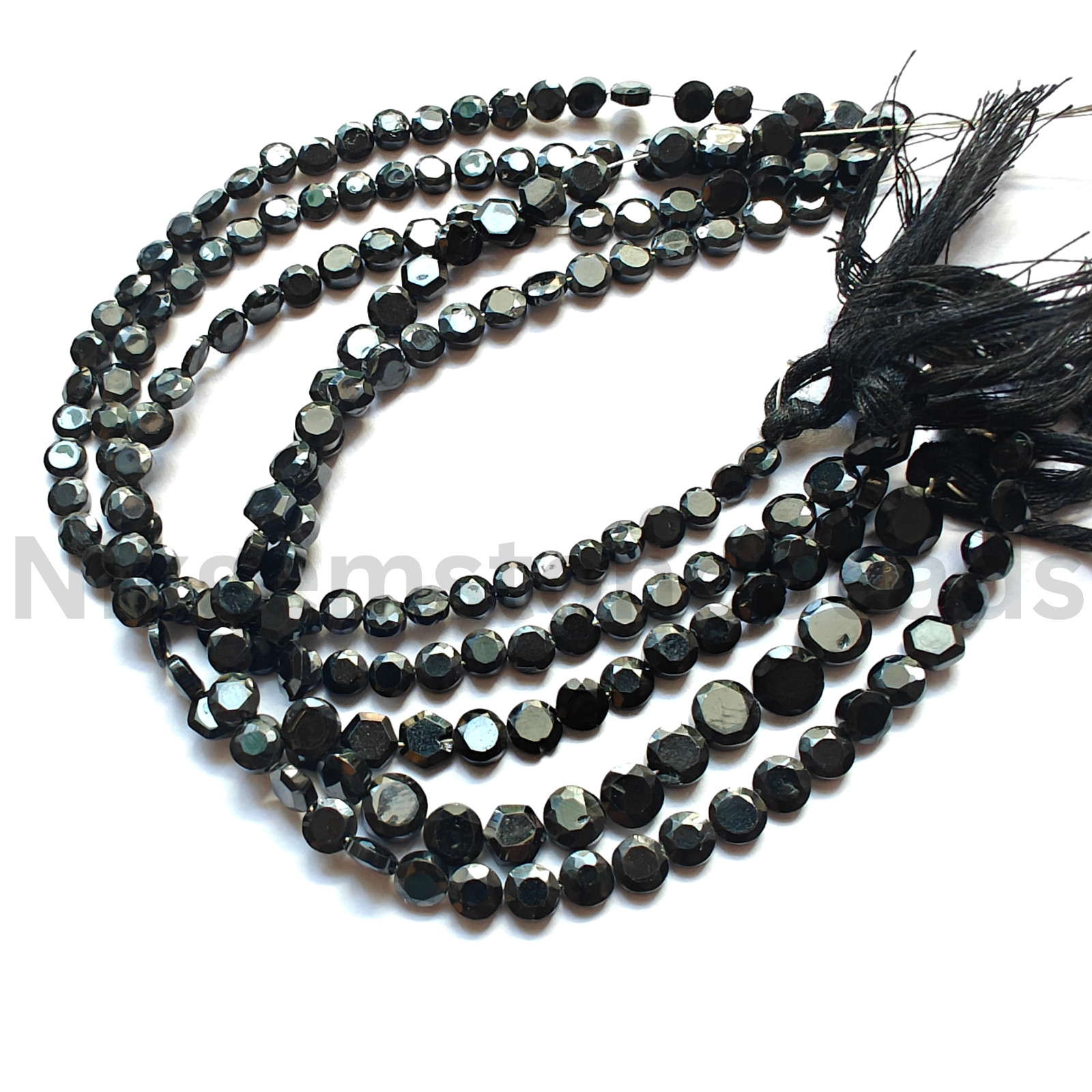Natural Black Spinel Gemstone, Briolette Faceted Coin Cut Beads, 4.50-5.10 MM.