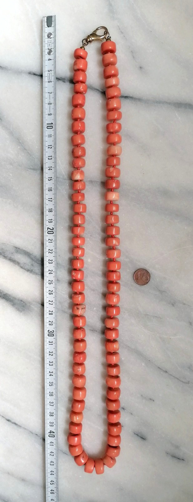 SPECTACULAR MAXI LONG NECKLACE CORAL BAMBOO SALMON CLASP SILVER GOLD.