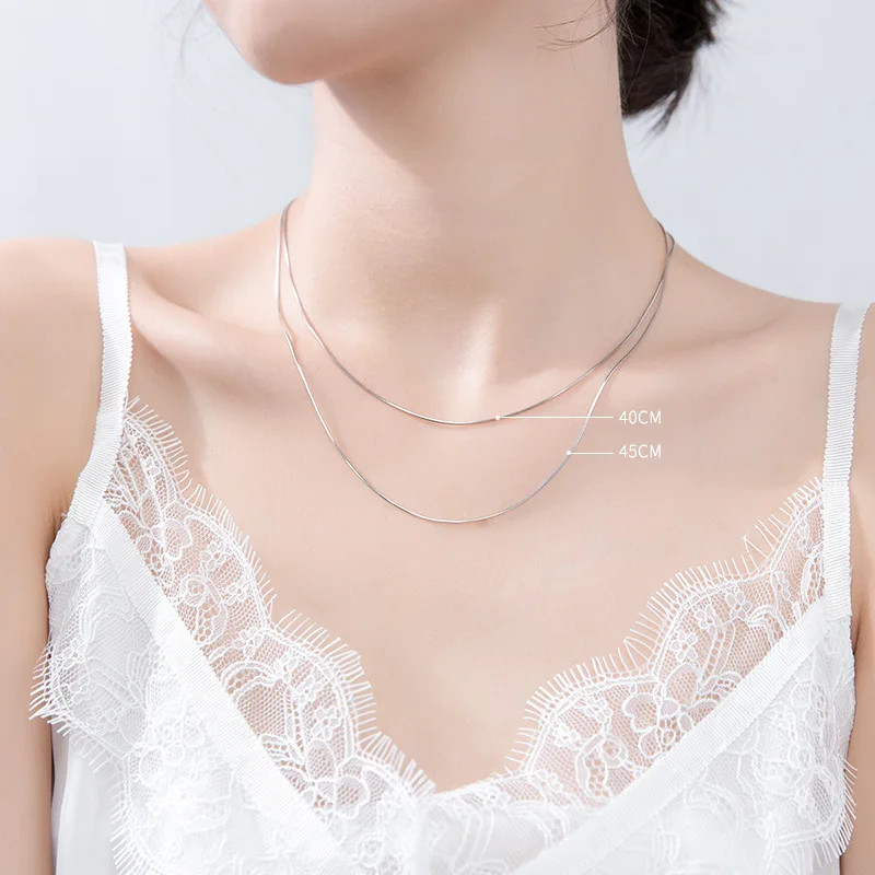 925 Sterling Silver Necklace 1.1mm Rolo Water Wave Chain 40-60cm Women Jewelry