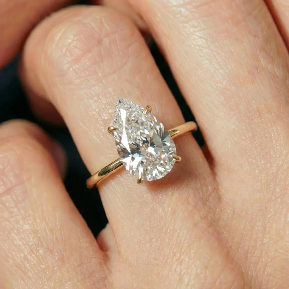 Women’s 3 CT Pear Cut Diamond Engagement Solitaire Ring 14K Yellow Gold Over
