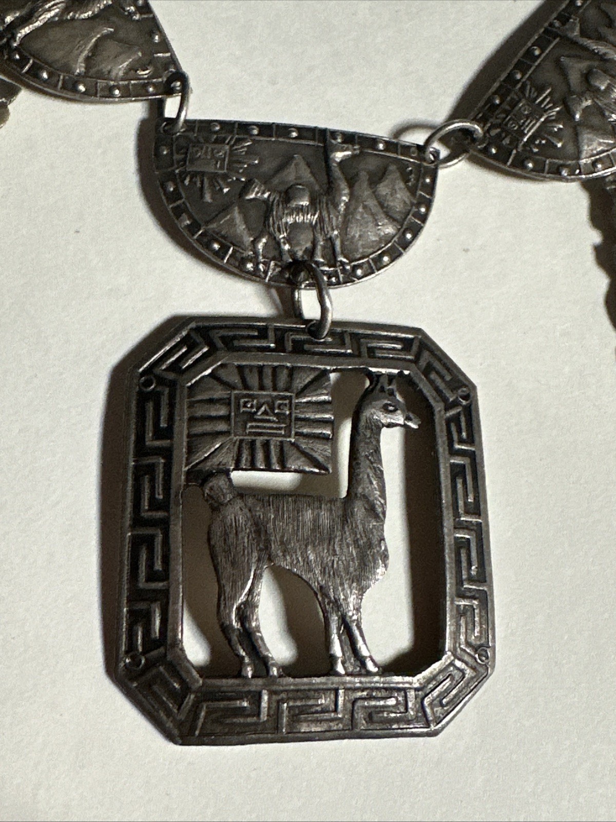Vintage MRT Peru 925 Sterling Silver Llama Inca Warrior Link Necklace 18”