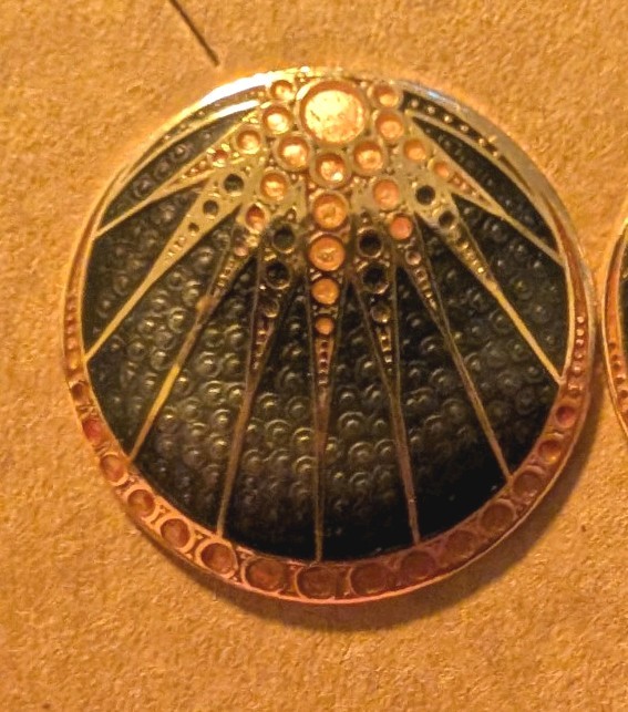 Gold Tone Black Round Sunburst Stud Earrings Metal Butterfly Closure