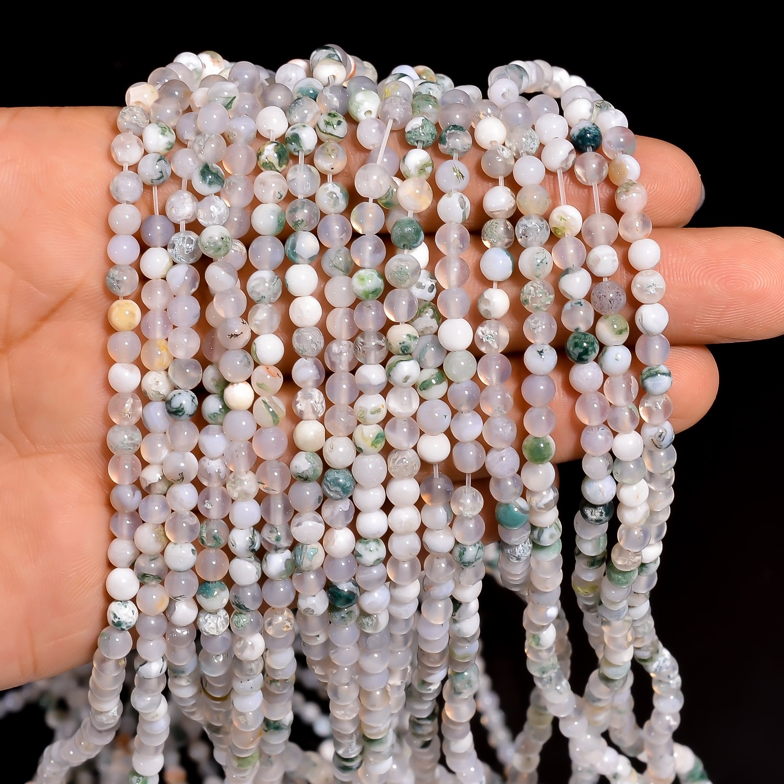 Natural Tree Agate Gemstone Round Shape Smooth Beads 4X4.5 mm Strand 15″ AB602