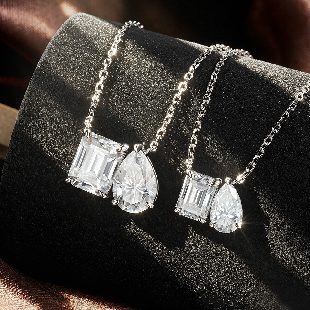 1/3CT Emerald Cut Moissanite Pendant Necklace Women 925 Sterling Silver Chain