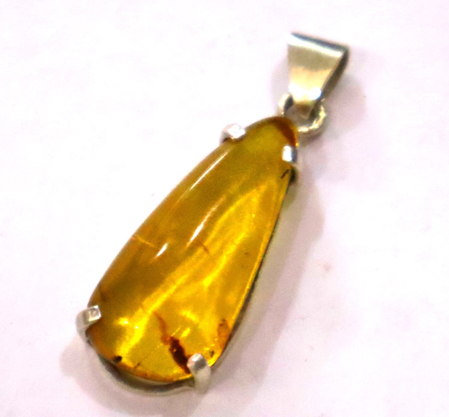 Lovely Natural Translucent Yellow Green Amber .925 Sterling Silver Pendant 42mm
