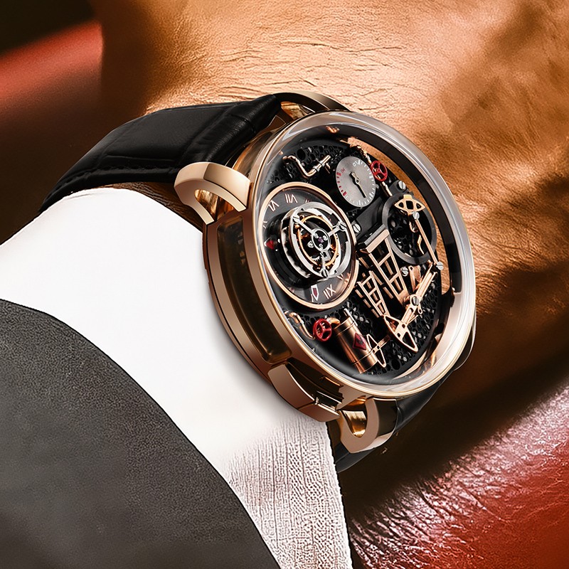 PINDU Men’s Luxury Dress Watch 45.5mm Steel Sapphire Crystal Luminous Waterproof