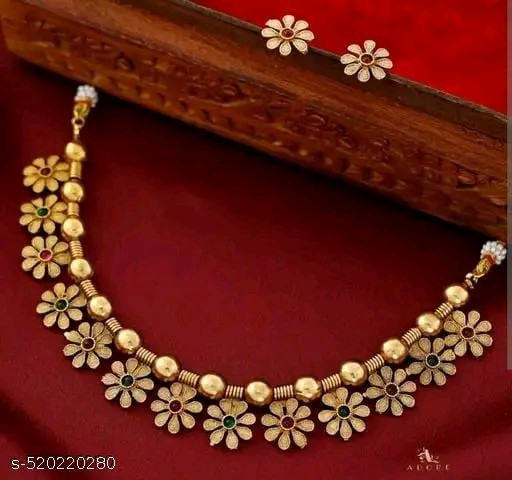 South indian jewellery gold plated choker Necklace jewellery set wit earrings