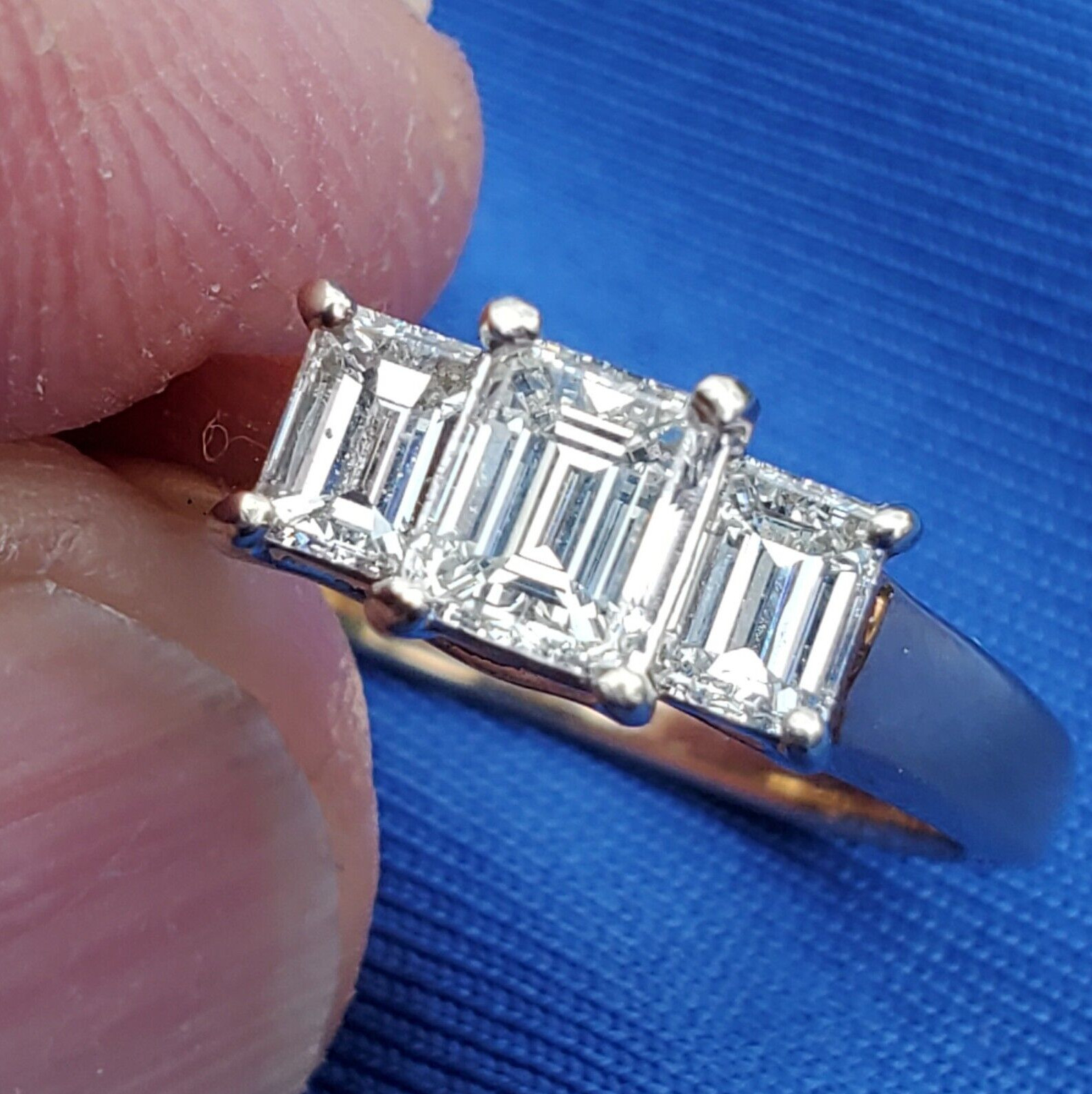 Original EARTH MINED DIAMOND Emerald cut Deco Engagement Ring Vintage 3 stone 7