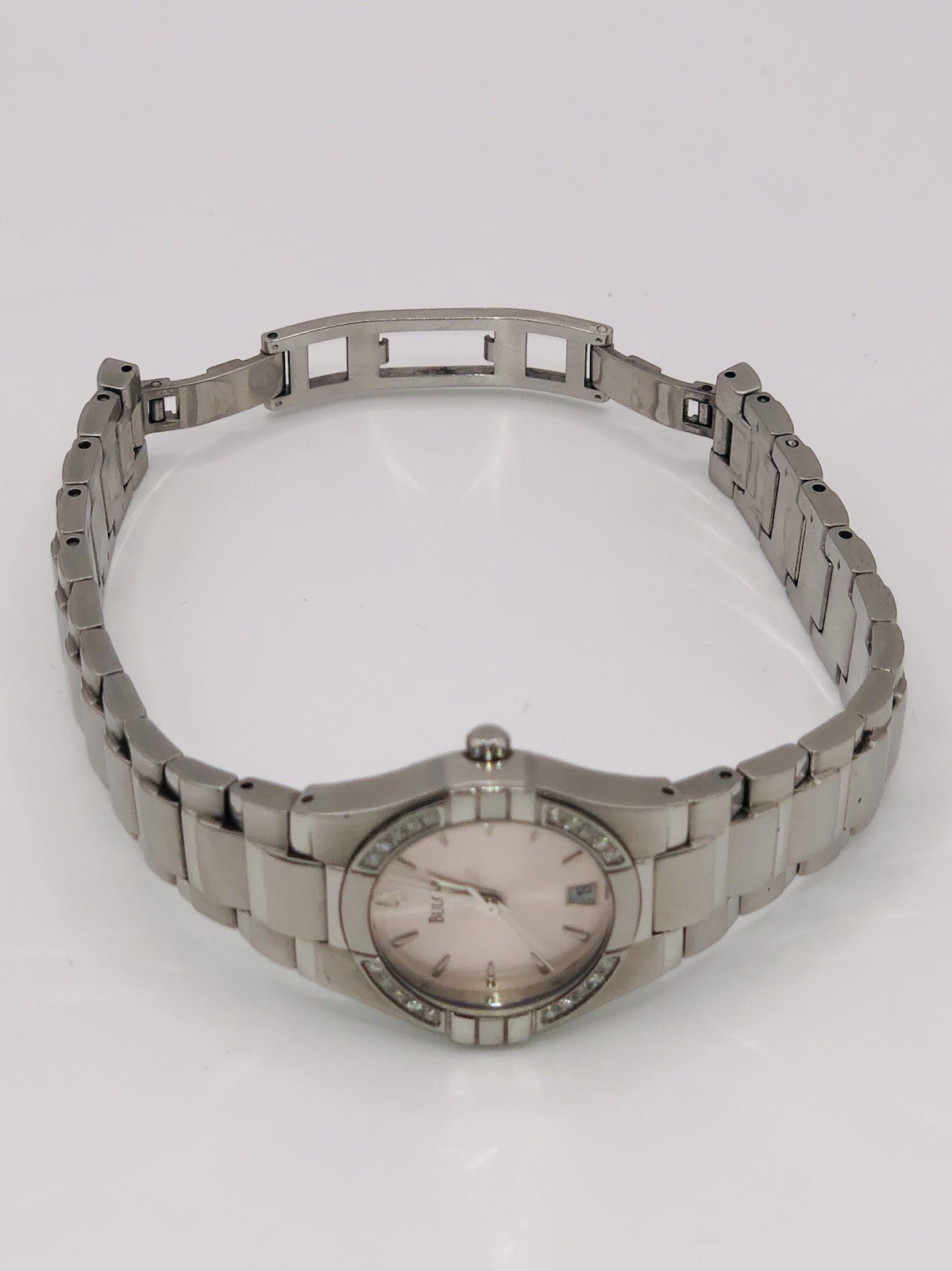 Bulova Light Pink Dial, Diamond Accent Bezel, Women’s Watch (Model 96R17) ~ 🔋✅